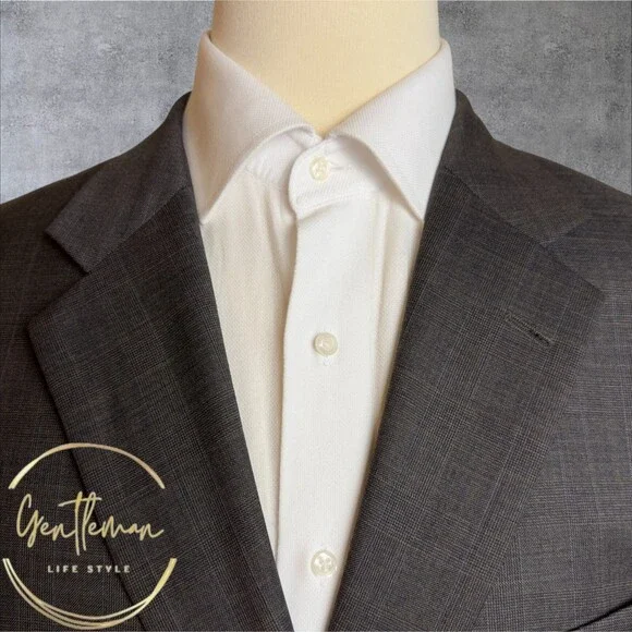 ALFANI Mens Blazer Sport Coat Two Button Jacket Plaid 46R WOOL Brown Suits